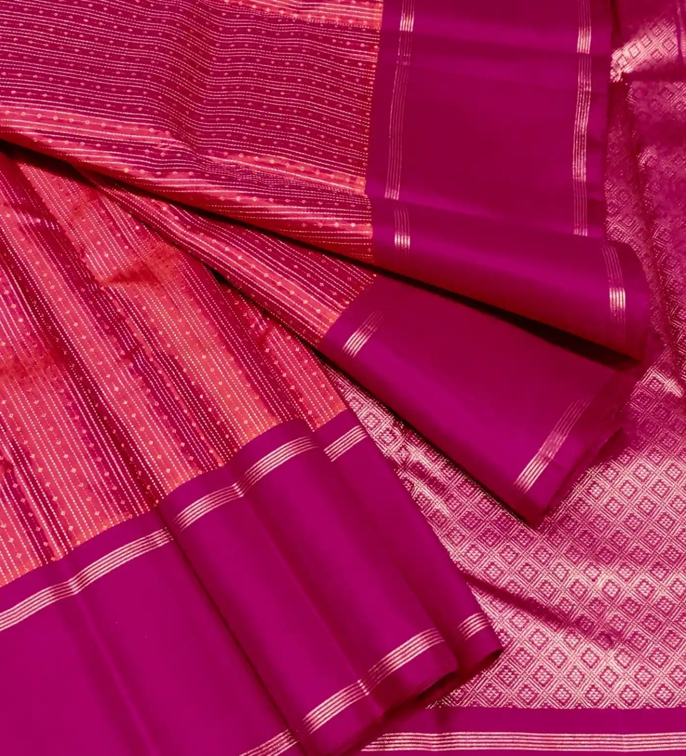 Kanchipuram Silk Blend Saree with Contrast Zari Border and Micro-Checked Pattern